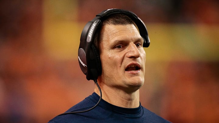 Nov 19, 2017; Denver, CO, USA; Denver Broncos special teams coordinator Brock Olivo in the third quarter against the Cincinnati Bengals at Sports Authority Field at Mile High. Mandatory Credit: Isaiah J. Downing-Imagn Images Nov 19, 2017; Denver, CO, USA; Denver Broncos special teams coordinator Brock Olivo in the third quarter against the Cincinnati Bengals at Sports Authority Field at Mile High. Mandatory Credit: Isaiah J. Downing-Imagn Images