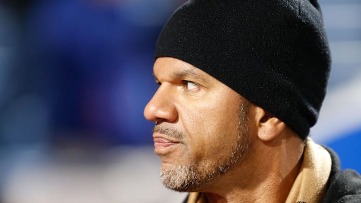 Oct 29, 2018; Orchard Park, NY, USA; Buffalo Bills former receiver Andre Reed before a game against the New England Patriots at New Era Field. Mandatory Credit: Timothy T. Ludwig-Imagn Images