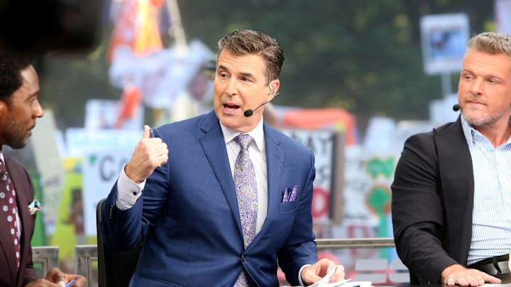 Host Rece Davis speaks with Desmond Howard at left and Pat McAfee at right during the ESPN College GameDay show on Saturday, Sept. 23, 2023, on the Hesburgh Library lawn on the University of Notre Dame campus in South Bend. The show was to highlight the Notre Dame-Ohio State game. Host Rece Davis speaks with Desmond Howard at left and Pat McAfee at right during the ESPN College GameDay show on Saturday, Sept. 23, 2023, on the Hesburgh Library lawn on the University of Notre Dame campus in South Bend. The show was to highlight the Notre Dame-Ohio State game.