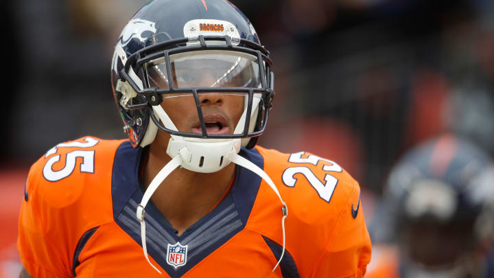 Jan 11, 2015; Denver, CO, USA; Denver Broncos cornerback Chris Harris (25) in the 2014 AFC