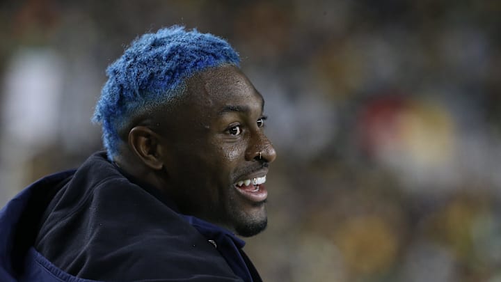 Seattle Seahawks wide receiver DK Metcalf (14) reacts on the sidelines against the Pittsburgh Steelers during the fourth quarter at Heinz Field.