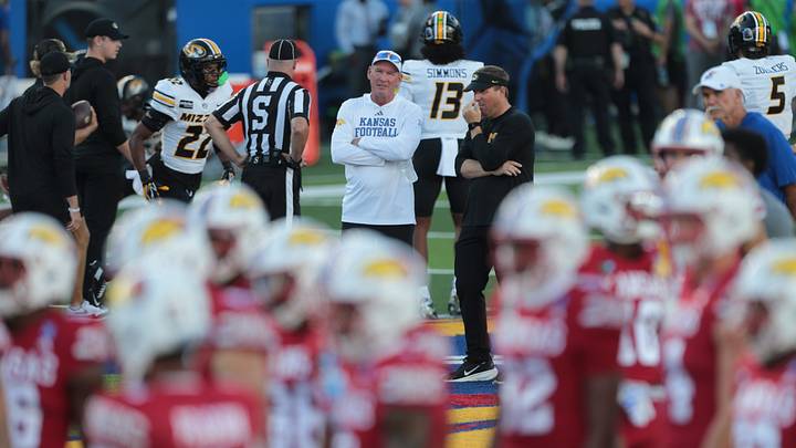 Kansas Jayhawks head coach Lance Leipold talks with Missouri Tigers head coach Eli Drinkwitz before the game inside David Booth Kansas Memorial Stadium on Sept. 11, 2026. Kansas Jayhawks head coach Lance Leipold talks with Missouri Tigers head coach Eli Drinkwitz before the game inside David Booth Kansas Memorial Stadium on Sept. 11, 2026.
