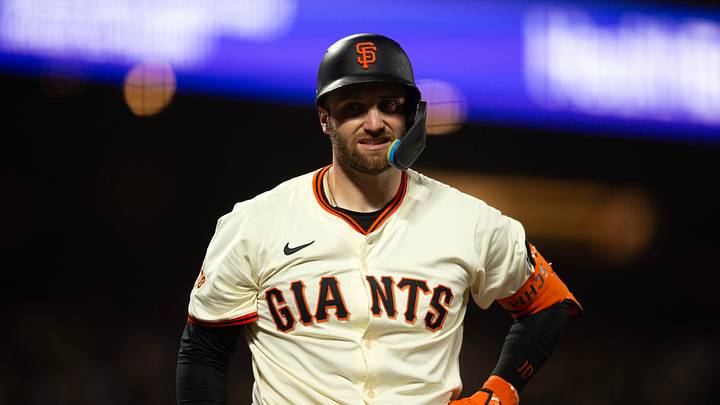 San Francisco, California, USA; San Francisco Giants second baseman Casey Schmitt (10) reacts to striking out against the St. Louis Cardinals during the eighth inning at Oracle Park. Mandatory Credit: D. Ross Cameron-Imagn Images