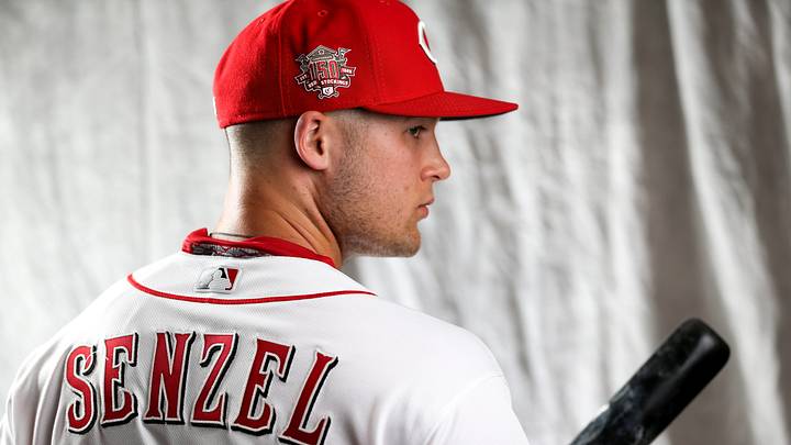Cincinnati Reds infielder/outfielder Nick Senzel (15) poses for a portrait on picture day, Tuesday, Feb. 19, 2019, at the Cincinnati Reds spring training facility in Goodyear, Arizona.

Cincinnati Reds Picture Day 2019 2 19 2019
