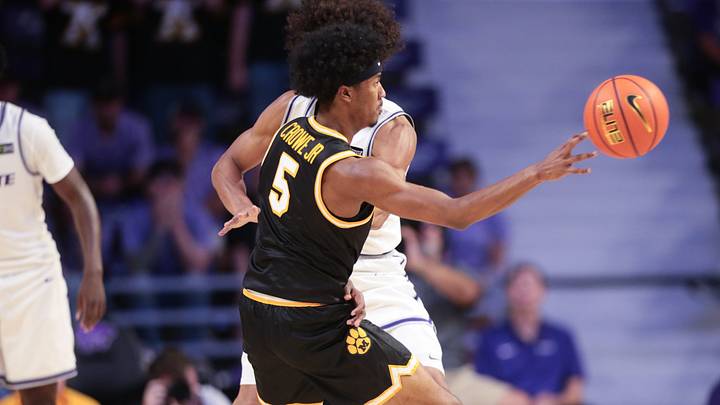 Missouri Tigers guard Jason Crowe Jr. (5) passes the ball against Kansas State Wildcats during the exhibition game inside Bramlage Coliseum in Manhattan, Kansas on Oct. 23, 2026. Missouri Tigers guard Jason Crowe Jr. (5) passes the ball against Kansas State Wildcats during the exhibition game inside Bramlage Coliseum in Manhattan, Kansas on Oct. 23, 2026.