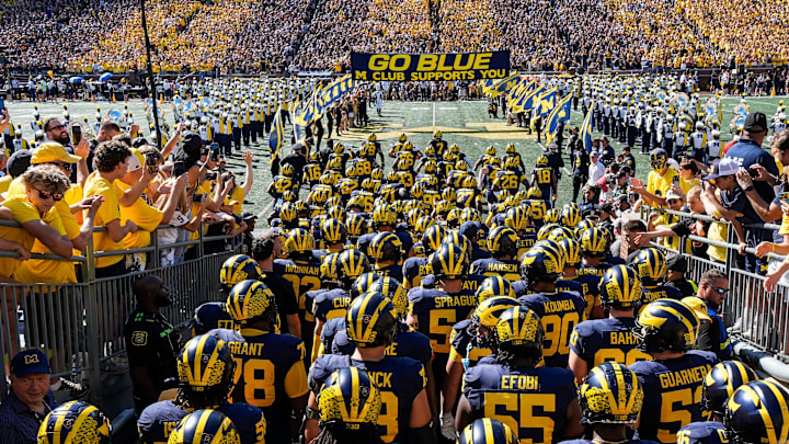Michigan players ready to take the field for the game against USC at Michigan Stadium in Ann Arbor on Saturday, Sept. 21, 2024. Michigan players ready to take the field for the game against USC at Michigan Stadium in Ann Arbor on Saturday, Sept. 21, 2024.