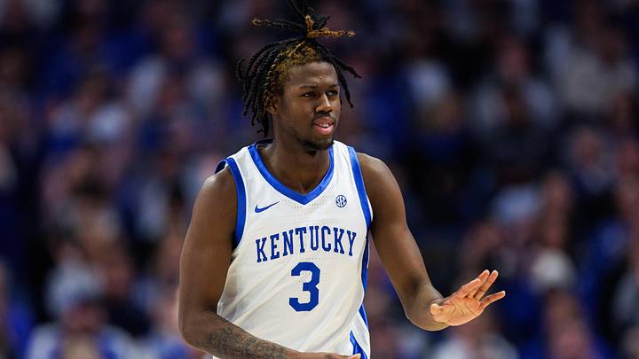 Jan 21, 2026; Lexington, Kentucky, USA; Kentucky Wildcats guard Kam Williams (3) reacts after making a three point basket during the first half against the Texas Longhorns at Rupp Arena at Central Bank Center. Mandatory Credit: Jordan Prather-Imagn Images Jan 21, 2026; Lexington, Kentucky, USA; Kentucky Wildcats guard Kam Williams (3) reacts after making a three point basket during the first half against the Texas Longhorns at Rupp Arena at Central Bank Center. Mandatory Credit: Jordan Prather-Imagn Images