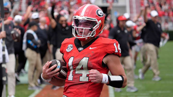 Georgia quarterback Gunner Stockton is set to make his first start against the Auburn Tigers. Georgia quarterback Gunner Stockton is set to make his first start against the Auburn Tigers.