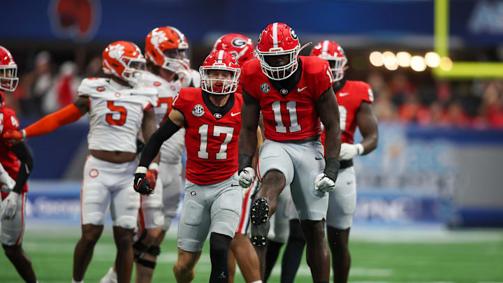 Aug 31, 2024; Atlanta, Georgia, USA; Georgia Bulldogs linebacker Jalon Walker (11) reacts after a tackle against the Clemson Tigers in the third quarter at Mercedes-Benz Stadium. Mandatory Credit: Brett Davis-Imagn Images
Aug 31, 2024; Atlanta, Georgia, USA; Georgia Bulldogs linebacker Jalon Walker (11) reacts after a tackle against the Clemson Tigers in the third quarter at Mercedes-Benz Stadium. Mandatory Credit: Brett Davis-Imagn Images