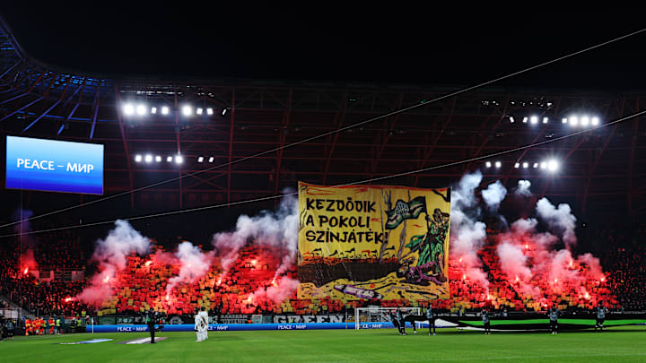 Ferencvaros fans ahead of their home game against Fiorentina in the UEFA Conference League last season 
