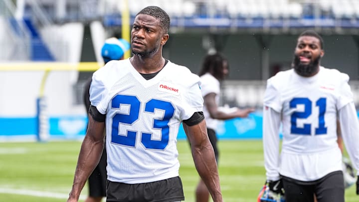 Detroit Lions cornerback Rock Ya-Sin (23) walks off the field after practice during training camp at Meijer Performance Center in Allen Park on Sunday, July 20, 2025.