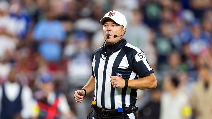 Sep 25, 2025; Glendale, Arizona, USA; NFL referee Alex Kemp during the Seattle Seahawks game against the Arizona Cardinals at State Farm Stadium. Sep 25, 2025; Glendale, Arizona, USA; NFL referee Alex Kemp during the Seattle Seahawks game against the Arizona Cardinals at State Farm Stadium.
