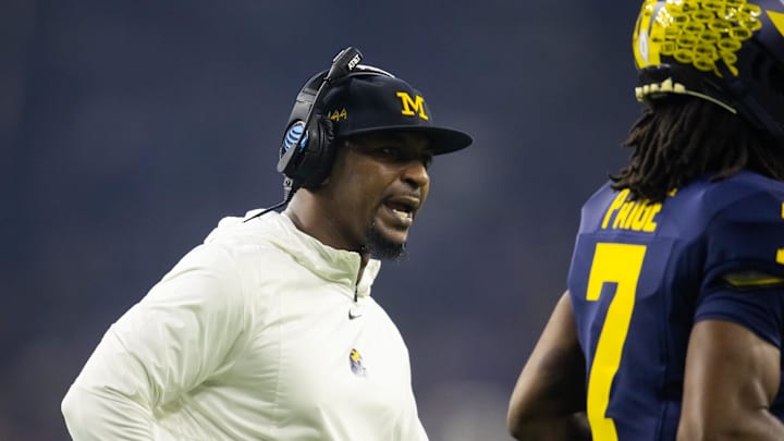 Jan 8, 2024; Houston, TX, USA; Michigan Wolverines co-defensive coordinator Steve Clinkscale against