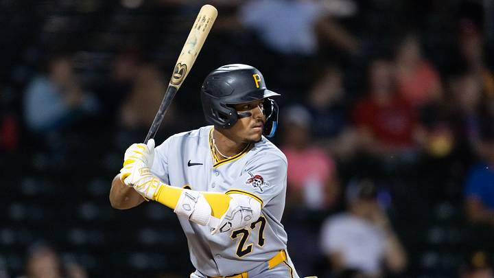 Nov 9, 2025; Mesa, AZ, USA; Pittsburgh Pirates outfielder Esmerlyn Valdez during the Arizona Fall League Fall Stars Game at Sloan Park. Mandatory Credit: Mark J. Rebilas-Imagn Images Nov 9, 2025; Mesa, AZ, USA; Pittsburgh Pirates outfielder Esmerlyn Valdez during the Arizona Fall League Fall Stars Game at Sloan Park. Mandatory Credit: Mark J. Rebilas-Imagn Images