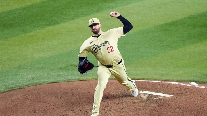 Jun 11, 2024; Phoenix, Arizona, USA; Arizona Diamondbacks pitcher Jordan Montgomery (52) pitches against the Los Angeles Angels during the fifth inning at Chase Field. Mandatory Credit: Joe Camporeale-USA TODAY Sports