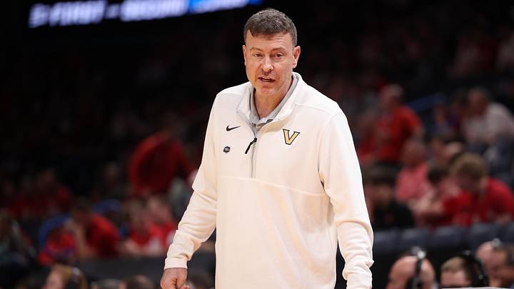 Mar 19, 2026; Oklahoma City, OK, USA; Vanderbilt Commodores head coach Mark Byington stands on the sidelines during the first half against the McNeese Cowboys during a first round game of the men's 2026 NCAA Tournament at Paycom Center. Mandatory Credit: William Purnell-Imagn Images Mar 19, 2026; Oklahoma City, OK, USA; Vanderbilt Commodores head coach Mark Byington stands on the sidelines during the first half against the McNeese Cowboys during a first round game of the men's 2026 NCAA Tournament at Paycom Center. Mandatory Credit: William Purnell-Imagn Images