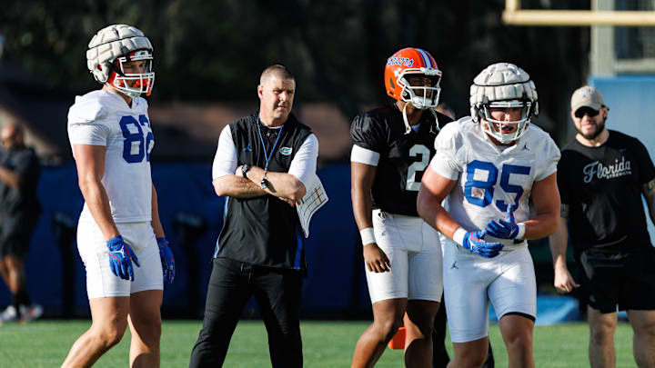 Florida Gators head coach Billy Napier looks on during spring football practice at Heavener Football Complex at the University of Florida in Gainesville, FL on Thursday, March 6, 2025. [Matt Pendleton/Gainesville Sun]