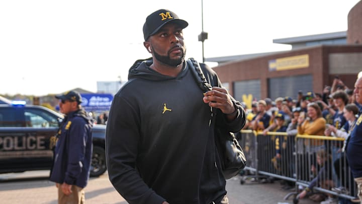 Michigan head coach Sherrone Moore arrives ahead of the Washington game at Michigan Stadium in Ann Arbor on Saturday, Oct. 18, 2025. Michigan head coach Sherrone Moore arrives ahead of the Washington game at Michigan Stadium in Ann Arbor on Saturday, Oct. 18, 2025.