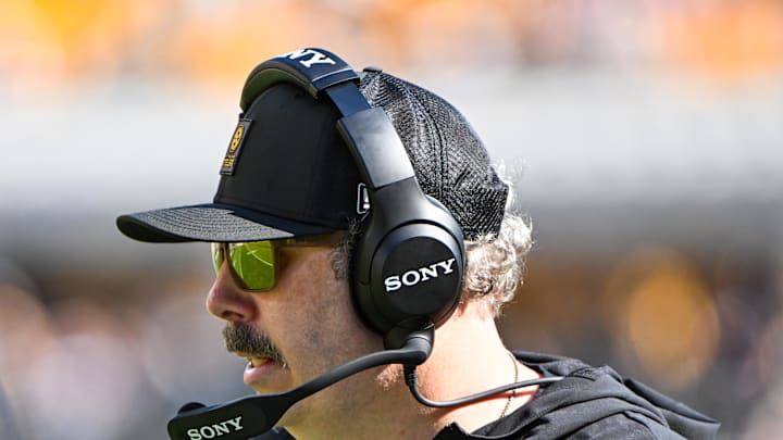 Sep 14, 2025; Pittsburgh, Pennsylvania, USA; Pittsburgh Steelers offensive coordinator Arthur Smith watches the action during the second half against the Seattle Seahawks at Acrisure Stadium. Mandatory Credit: Barry Reeger-Imagn Images