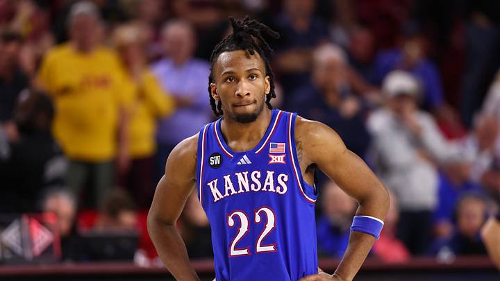 Mar 3, 2026; Tempe, Arizona, USA; Kansas Jayhawks guard Darryn Peterson (22) against the Arizona State Sun Devils at Desert Financial Arena. Mandatory Credit: Mark J. Rebilas-Imagn Images Mar 3, 2026; Tempe, Arizona, USA; Kansas Jayhawks guard Darryn Peterson (22) against the Arizona State Sun Devils at Desert Financial Arena. Mandatory Credit: Mark J. Rebilas-Imagn Images