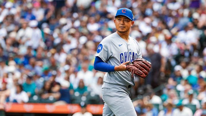 Aug 23, 2026; Seattle, Washington, USA; Chicago Cubs pitcher Shota Imanaga (18) walks to the dugout after being relieved for against the Seattle Mariners during the third inning at T-Mobile Park. Joe Nicholson-Imagn Images