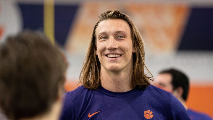 Feb 12, 2021; Clemson, SC, USA; Clemson Tigers quarterback Trevor Lawrence works out during Pro Day in Clemson, South Carolina. Mandatory Credit: David Platt/Handout Photo via Imagn Images Feb 12, 2021; Clemson, SC, USA; Clemson Tigers quarterback Trevor Lawrence works out during Pro Day in Clemson, South Carolina. Mandatory Credit: David Platt/Handout Photo via Imagn Images