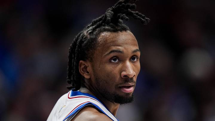 Jan 31, 2026; Lawrence, Kansas, USA; Kansas Jayhawks guard Darryn Peterson (22) reacts during the first half against the BYU Cougars at Mizzou Arena. Mandatory Credit: Jay Biggerstaff-Imagn Images Jan 31, 2026; Lawrence, Kansas, USA; Kansas Jayhawks guard Darryn Peterson (22) reacts during the first half against the BYU Cougars at Mizzou Arena. Mandatory Credit: Jay Biggerstaff-Imagn Images