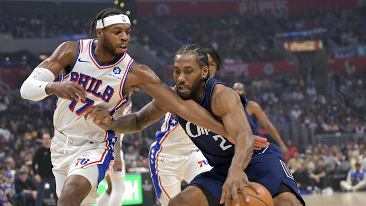 Mar 24, 2024; Los Angeles, California, USA; Los Angeles Clippers forward Kawhi Leonard (2) is Mar 24, 2024; Los Angeles, California, USA; Los Angeles Clippers forward Kawhi Leonard (2) is