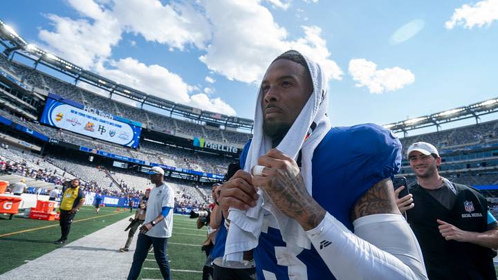 New York Giants wide receiver Odell Beckham Jr. (3) walks off the field following a 10-13 loss to Minnesota Vikings during a preseason opening game between the New York Giants and Minnesota Vikings on Saturday, Aug. 15, 2026, at MetLife Stadium in East Rutherford, NJ. New York Giants wide receiver Odell Beckham Jr. (3) walks off the field following a 10-13 loss to Minnesota Vikings during a preseason opening game between the New York Giants and Minnesota Vikings on Saturday, Aug. 15, 2026, at MetLife Stadium in East Rutherford, NJ.