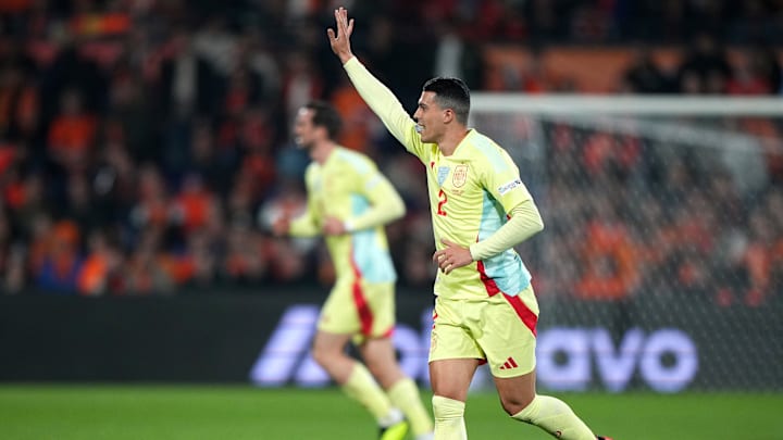 Pedro Porro in action against the Netherlands 