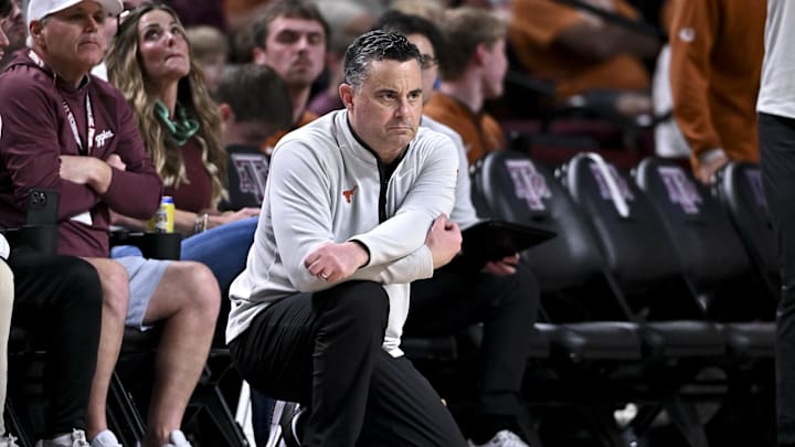 Feb 28, 2026; College Station, Texas, USA; Texas Longhorns head coach Sean Miller looks on during the second half against the Texas A&M Aggies at Reed Arena. Mandatory Credit: Maria Lysaker-Imagn Images Feb 28, 2026; College Station, Texas, USA; Texas Longhorns head coach Sean Miller looks on during the second half against the Texas A&M Aggies at Reed Arena. Mandatory Credit: Maria Lysaker-Imagn Images