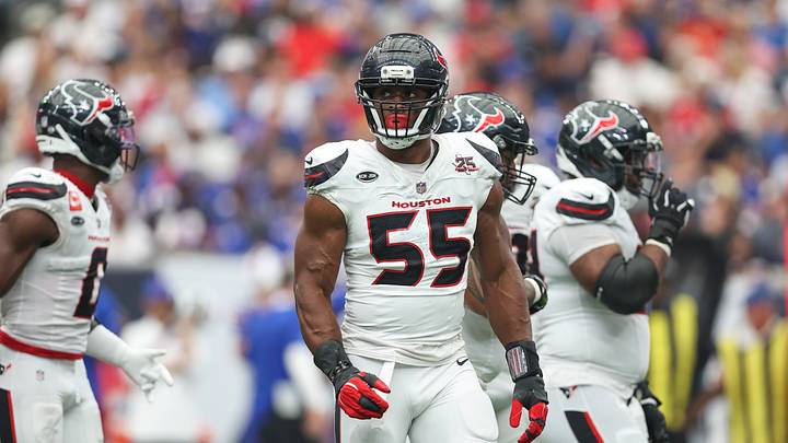 Sep 13, 2026; Houston, Texas, USA; Houston Texans defensive end Danielle Hunter (55) on the field during the game against the Buffalo Bills at Reliant Stadium. Mandatory Credit: Troy Taormina-Imagn Images