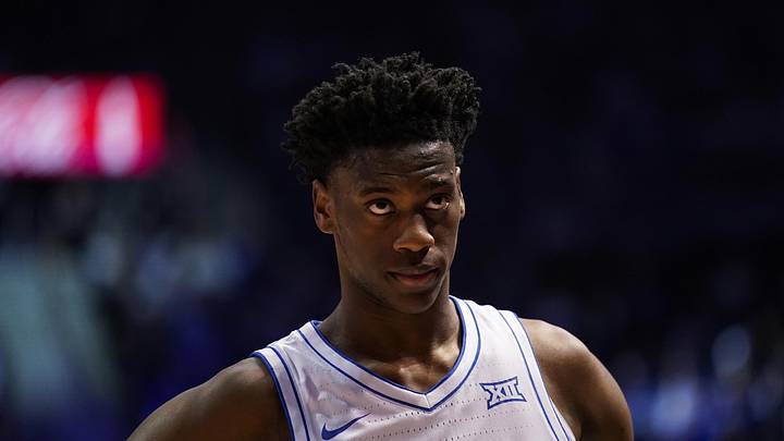 Mar 7, 2026; Provo, Utah, USA; BYU Cougars forward AJ Dybantsa (3) looks on during the first half against the Texas Tech Red Raiders at Marriott Center. Mandatory Credit: Aaron Baker-Imagn Images 