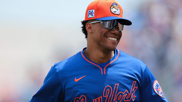 Soto flashes a smile during a spring training game. 