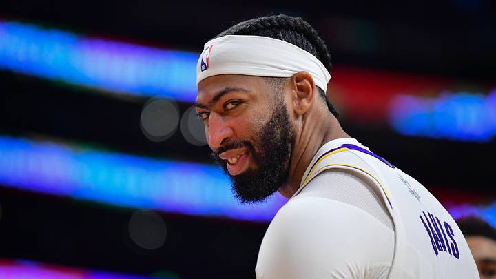 Dec 25, 2023; Los Angeles, California, USA; Los Angeles Lakers forward Anthony Davis (3) reacts during the second half at Crypto.com Arena. Mandatory Credit: Gary A. Vasquez-Imagn Images