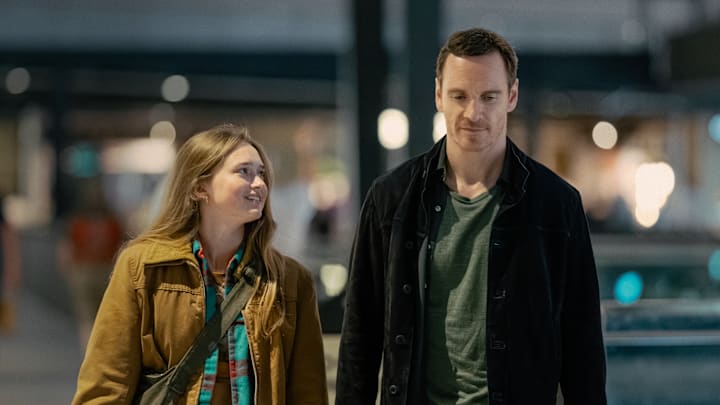 L-R India Fowler as Poppy and Michael Fassbender as Martian in The Agency, episode 4, season 1, streaming on Paramount+, 2024. Photo Credit: Luke Varley/Paramount+