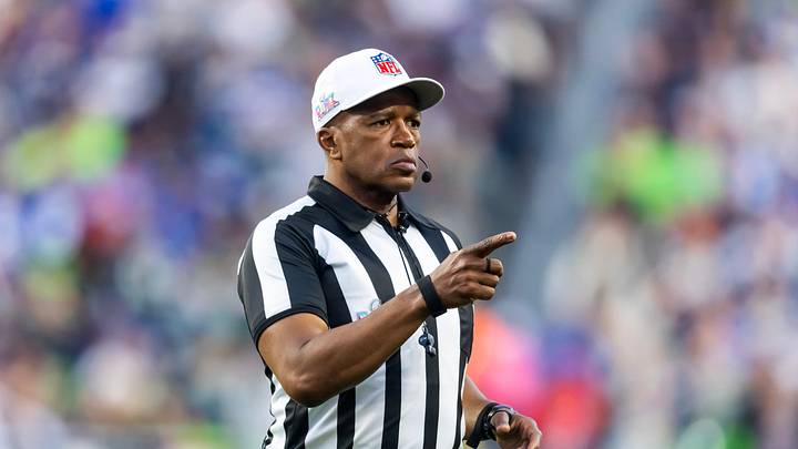 Feb 8, 2026; Santa Clara, CA, USA; NFL referee Shawn Smith during Super Bowl LX between the New England Patriots against the Seattle Seahawks at Levi's Stadium. Feb 8, 2026; Santa Clara, CA, USA; NFL referee Shawn Smith during Super Bowl LX between the New England Patriots against the Seattle Seahawks at Levi's Stadium.