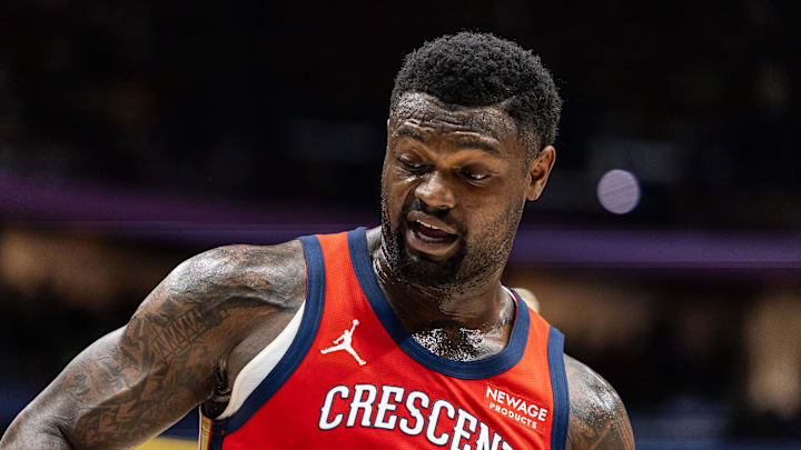 Jan 2, 2026; New Orleans, Louisiana, USA; New Orleans Pelicans forward Zion Williamson (1) looks on against the Portland Trail Blazers during the first half at Smoothie King Center. Mandatory Credit: Stephen Lew-Imagn Images Jan 2, 2026; New Orleans, Louisiana, USA; New Orleans Pelicans forward Zion Williamson (1) looks on against the Portland Trail Blazers during the first half at Smoothie King Center. Mandatory Credit: Stephen Lew-Imagn Images