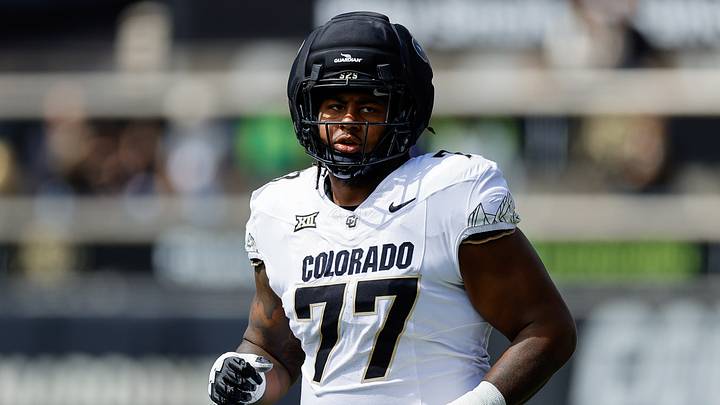 Apr 19, 2025; Boulder, CO, USA; Colorado Buffaloes offensive tackle Jordan Seaton (77) during the spring game at Folsom Field. Mandatory Credit: Isaiah J. Downing-Imagn Images