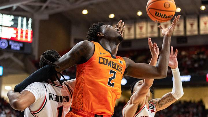 Oklahoma State's Eric Dailey Jr. looks to rebound against Texas Tech, Tuesday, January 9, 2024, in