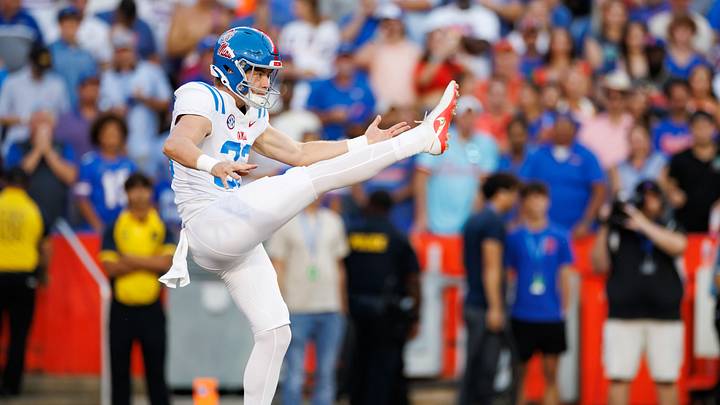 Sep 26, 2026; Gainesville, Florida, USA; Mississippi Rebels punter Oscar Bird (33) punts the ball against the Florida Gators during the second half at Ben Hill Griffin Stadium. Mandatory Credit: Matt Pendleton-Imagn Images Sep 26, 2026; Gainesville, Florida, USA; Mississippi Rebels punter Oscar Bird (33) punts the ball against the Florida Gators during the second half at Ben Hill Griffin Stadium. Mandatory Credit: Matt Pendleton-Imagn Images