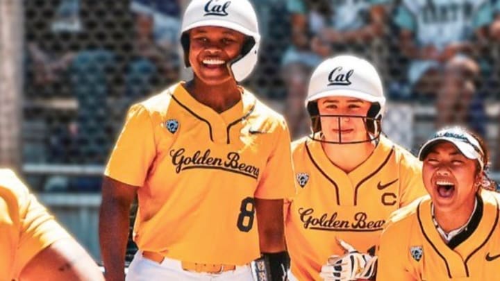 Cal softball players celebrate Cal softball players celebrate