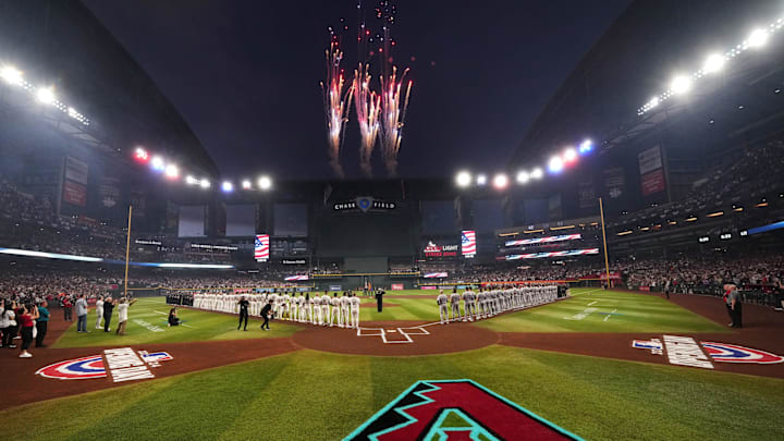 The Arizona Diamondbacks play the Colorado Rockies on Opening Day at Chase Field. The Arizona Diamondbacks play the Colorado Rockies on Opening Day at Chase Field.
