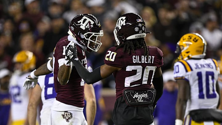 Nov 26, 2022; College Station, Texas, USA; Texas A&M Aggies defensive back Jaylon Jones (17) and