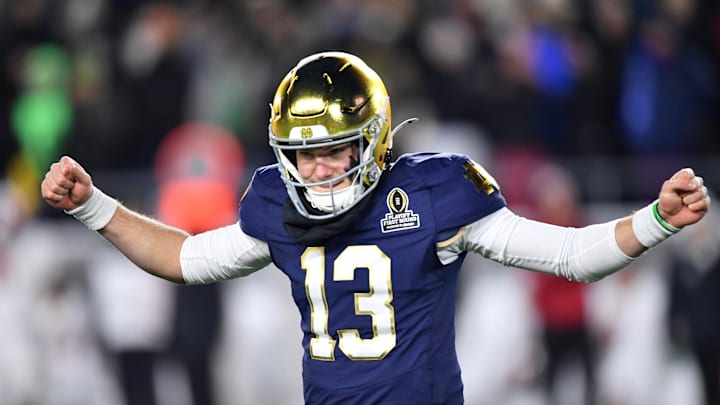Riley Leonard during No. 3 Notre Dame's CFP first-round game against No. 9 Indiana on Dec. 20, 2024. Riley Leonard during No. 3 Notre Dame's CFP first-round game against No. 9 Indiana on Dec. 20, 2024.