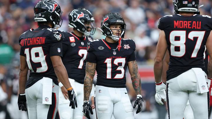 Sep 20, 2026; Houston, Texas, USA; Houston Texans wide receiver Jaylin Noel (13) reacts during the game against the Cincinnati Bengals at Reliant Stadium. Mandatory Credit: Troy Taormina-Imagn Images Sep 20, 2026; Houston, Texas, USA; Houston Texans wide receiver Jaylin Noel (13) reacts during the game against the Cincinnati Bengals at Reliant Stadium. Mandatory Credit: Troy Taormina-Imagn Images