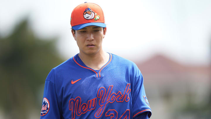Mar 7, 2026; Jupiter, Florida, USA; New York Mets pitcher Kodai Senga (34) walks off the mound in the second inning against the St. Louis Cardinals at Roger Dean Chevrolet Stadium. Mandatory Credit: Jim Rassol-Imagn Images Mar 7, 2026; Jupiter, Florida, USA; New York Mets pitcher Kodai Senga (34) walks off the mound in the second inning against the St. Louis Cardinals at Roger Dean Chevrolet Stadium. Mandatory Credit: Jim Rassol-Imagn Images