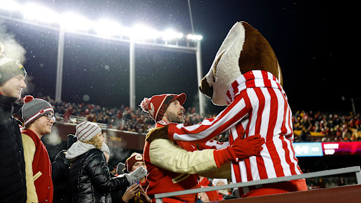 Wisconsin fans in Camp Randall with Bucky