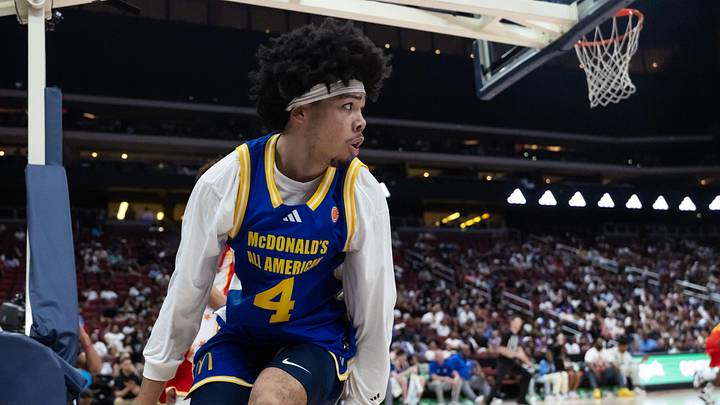 Mar 31, 2026; Glendale, AZ, USA; Tyran Stokes (4) during the McDonalds All American Boys Game at Desert Diamond Arena. Mandatory Credit: Mark J. Rebilas-Imagn Images Mar 31, 2026; Glendale, AZ, USA; Tyran Stokes (4) during the McDonalds All American Boys Game at Desert Diamond Arena. Mandatory Credit: Mark J. Rebilas-Imagn Images