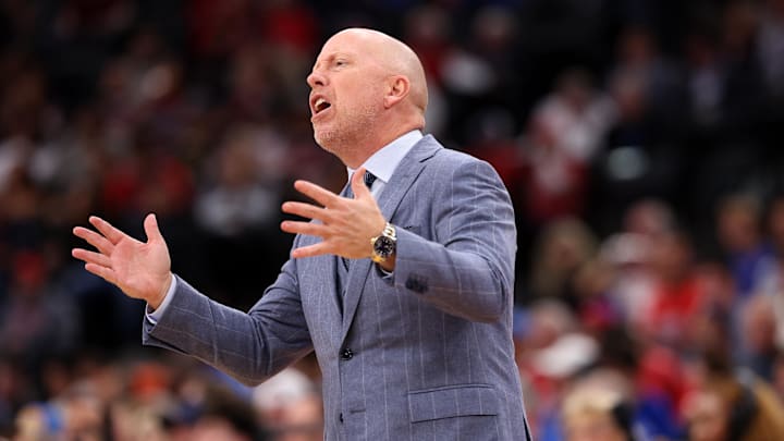 Nov 14, 2025; Inglewood, California, USA;  UCLA Bruins head coach Mick Cronin reacts to a play during the first half of the Hall of Fame Series game against the Arizona Wildcats at Intuit Dome. Mandatory Credit: Kiyoshi Mio-Imagn Images